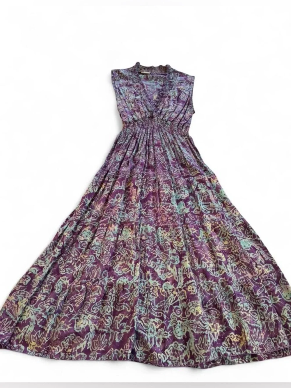 Vintage Violet Floral Midi Dress with Teal Accents - Picture 8 of 8